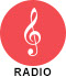 An icon that will load Frisco's local radio station's website in a new tab when clicked.
